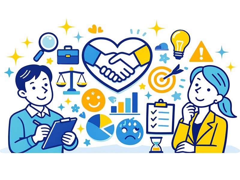 ISFJ擁護者の性格と特徴を表したイラスト。誠実さと実行力、対人支援に強みを持つISFJの基本特性をアイコンで整理