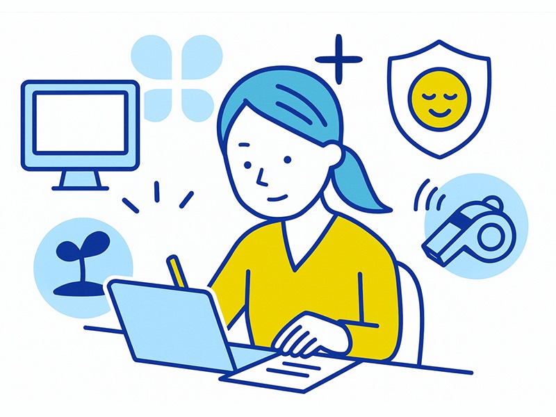 ISFPの仕事の特徴と適職傾向をイメージしたイラスト。静かに集中して丁寧に作業するISFPの働き方を表現した画像。