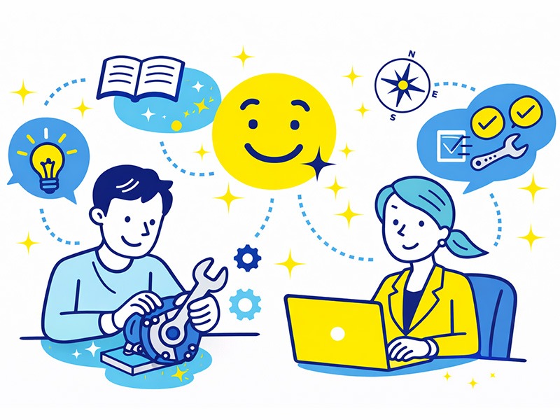 ISTP(巨匠)が仕事で楽しい・向いていると感じる瞬間を、実務経験や自由な進め方の視点で表したイラスト