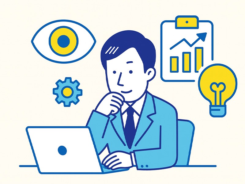 ISTPの仕事適性と職業特徴を示すイラスト。観察力と分析力を活かして静かな環境で集中する姿を表現した画像。