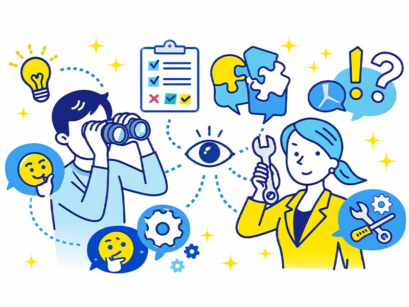 ISTP(巨匠)の特徴と性格傾向を整理し、観察力と実行力の強みや誤解されやすい点を視覚的に表したイラスト