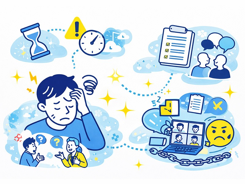 ISTP(巨匠)が向いてない仕事の特徴を、環境とのミスマッチやストレス要因の視点で整理したイラスト