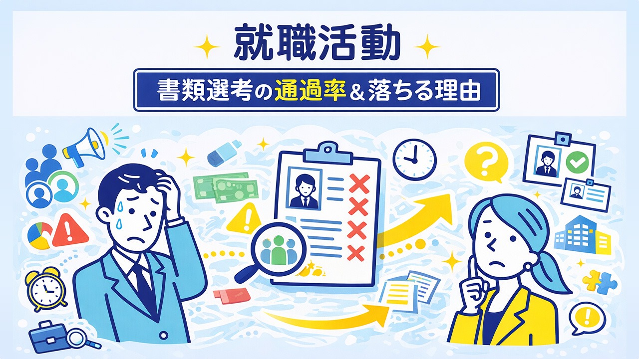 就職活動における書類選考の通過率と落ちる理由を図解したイメージ