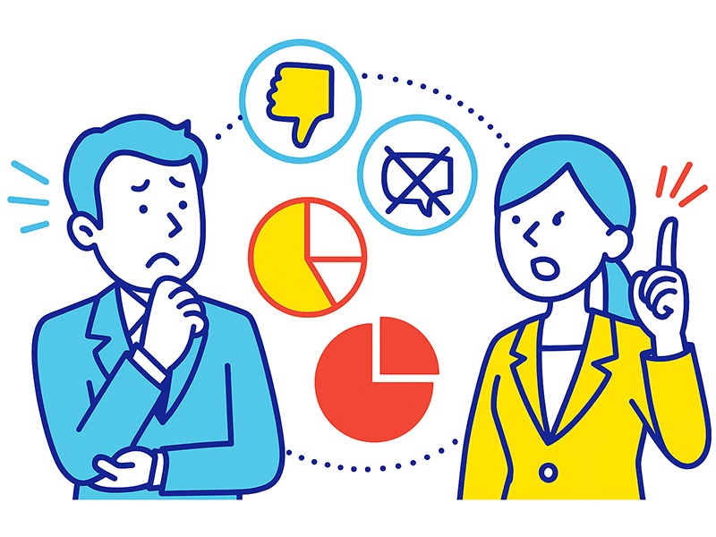 転職の集団面接で落ちる人の特徴を表現したイラスト