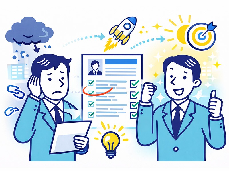 転職時の履歴書の書き方に自信を取り戻し中途採用で前向きに整理しているイメージイラスト