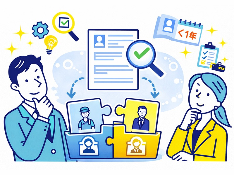 派遣社員や契約社員の職歴を履歴書で整理し、雇用形態の違いを分かりやすく示す考え方を表したイラスト