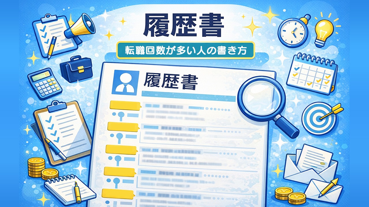 転職回数が多い人向けに、履歴書で一年未満の職歴を省略する際の判断基準と採用側の確認ポイントを示したイメージ