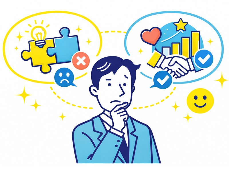 新卒の履歴書の書き方をイメージしたイラスト。志望動機や自己PRの考え方を整理し、評価される軸を検討している様子を表現