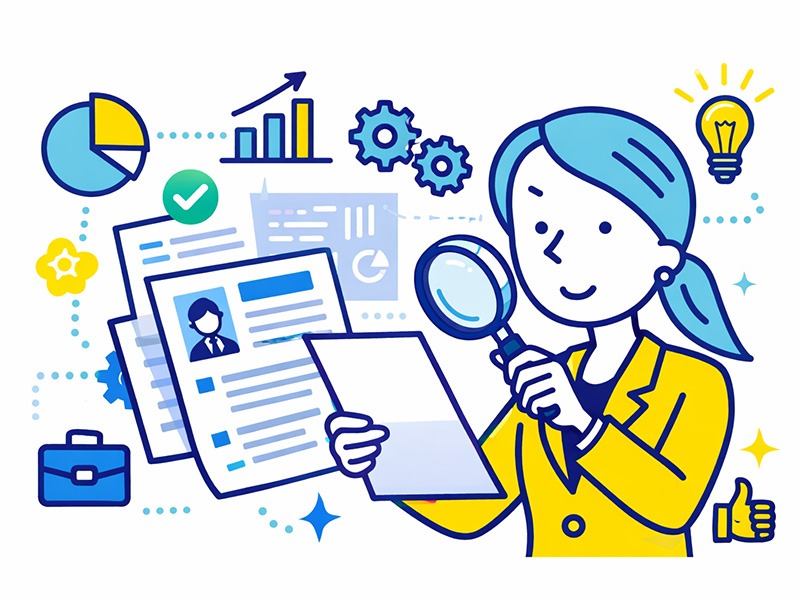 転職時の履歴書の書き方を中途採用の評価視点で確認しているイメージイラスト