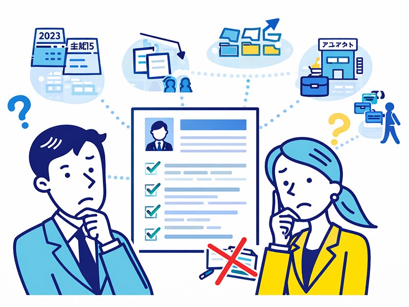 転職時の履歴書の書き方について中途採用で迷いやすい判断基準を整理しているイメージイラスト