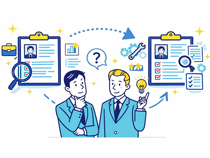 転職の二次面接で聞かれることを通して、一次面接から評価ポイントがどう変わるかを整理する中途採用向けのイメージ