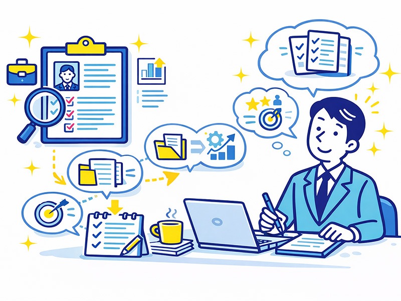 転職の二次面接で聞かれることを踏まえ、回答の考え方と準備手順を整理する中途採用向けのイメージ