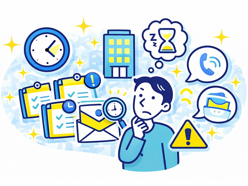 中途転職の二次面接で結果連絡が来るまでの期間や、連絡が遅い理由を整理したイメージイラスト