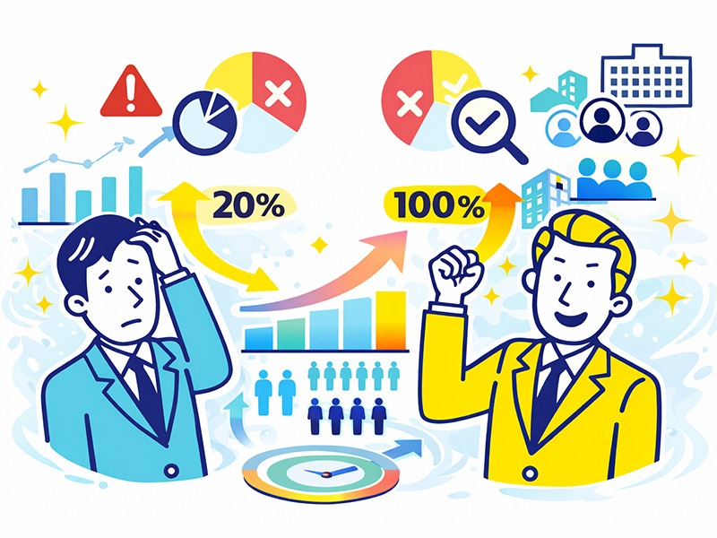 新卒就活の書類選考通過率と落ちる確率が、企業規模や業界、応募者の母集団によって変動することを示したイメージ