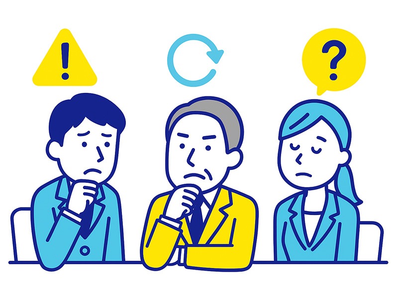 就活の集団面接で落ちる理由をわかりやすく示したイラスト。複数学生の発言量や比較、協調性を見る評価軸をイメージした構図。