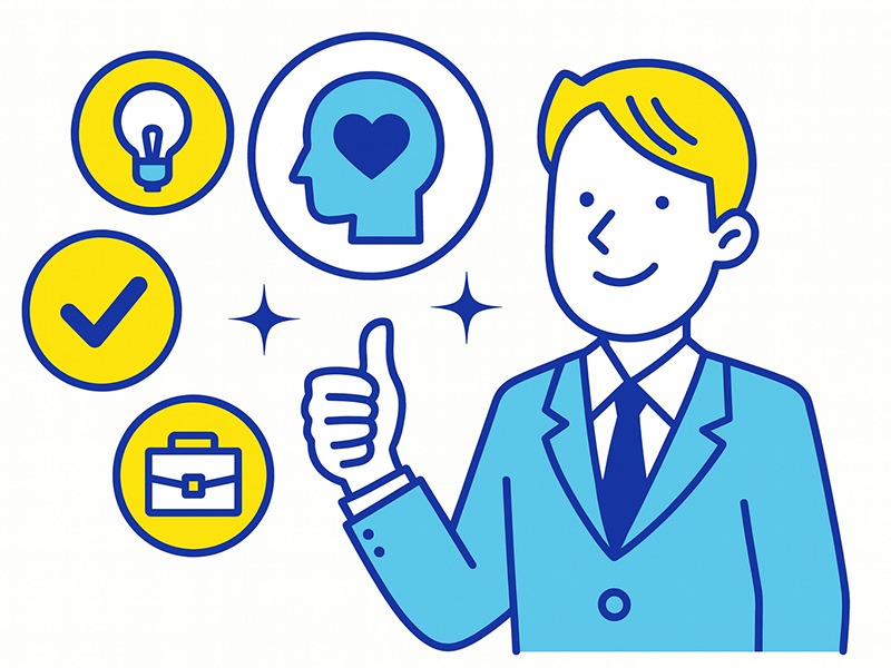 就活の履歴書で志望動機と自己PRを書く際のポイントを表現したイラスト。大学での学びやガクチカ、アルバイト経験を整理するイメージ図。