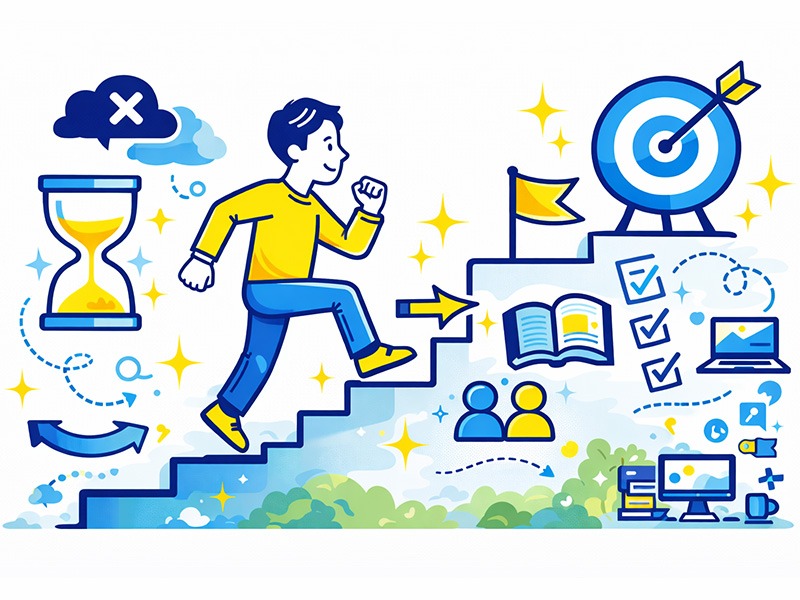 やりたいことが分からない20代が、小さく行動を始めるための行動設計を整理するイラスト