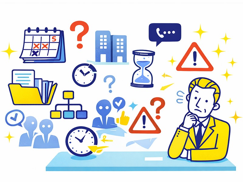 転職の集団面接で結果連絡が遅い理由や合否が出るまでの日数を整理したイラスト