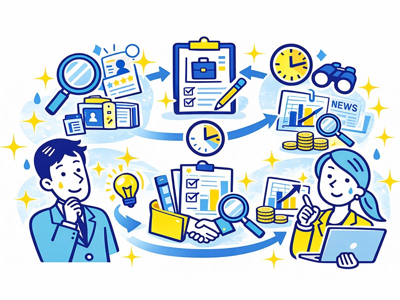 20代が退職前にやっておくべき行動を、自己理解や情報収集の観点から整理するためのイメージ