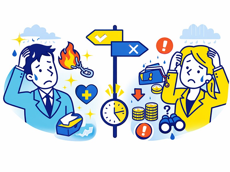 次を決めずに辞める20代が、退職のメリットとリスクを整理し、今すぐ離れるべきか判断するためのイメージ