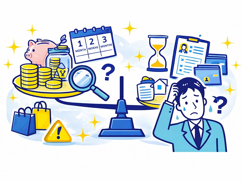 20代が仕事を辞める前に必要な貯金目安を、生活費や転職期間を踏まえて判断するためのイメージ