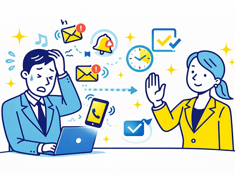 しつこい転職エージェントの断り方と適切な対応方法をイメージしたビジネスイラスト