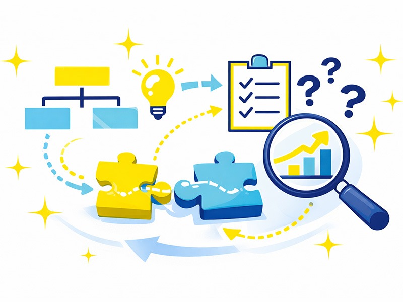 ケース面接で構造化と仮説思考を用いて考え方のプロセスを整理するイメージ