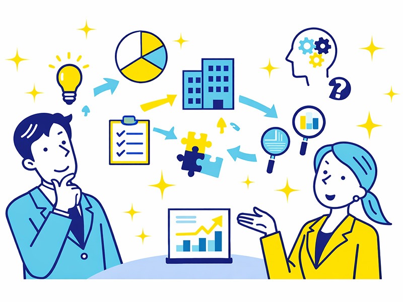 ケース面接で与えられた課題を構造化しながら考え方を整理する面接のイメージ