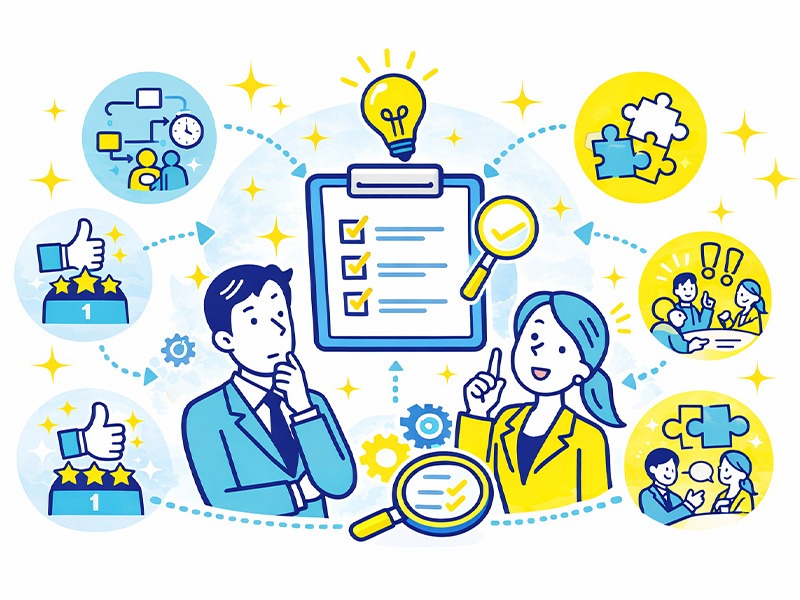 就活のグループワーク対策を総合的に整理し、流れ・評価基準・役割選びを俯瞰して理解できるイラスト