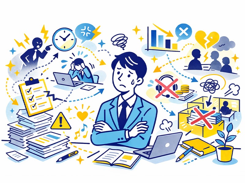 INFP仲介者に向いていない仕事や環境の特徴を示したイラスト|ストレス要因の判断軸