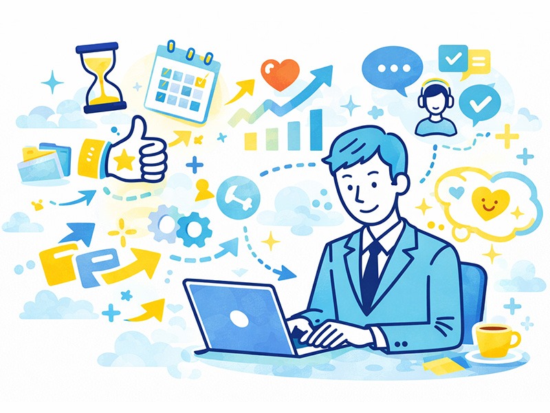 INTP論理学者が幸せに働くための仕事の仕方を表したイラスト|環境選びと働き方の調整で負担を減らし能力を発揮する考え方