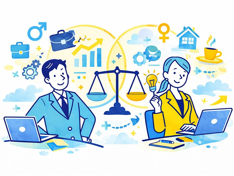 INTP論理学者の向いている仕事を男女別に整理したイラスト|思考の自由度と柔軟性を活かせる適職の特徴を男女の違いから解説