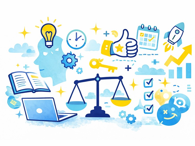 INTP論理学者が向いていない仕事の傾向を表したイラスト|感情配慮や即時対応、厳密なルールや対人調整で消耗しやすい仕事の特徴