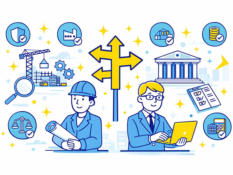 ISTJロジスティシャンに向いている仕事や職業を整理し、特性を活かせる働き方の判断軸を分かりやすく示したイラスト