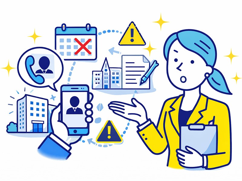 内定辞退の可否と転職での判断基準を整理し、電話やメールで丁寧に辞退を伝える様子のイラスト