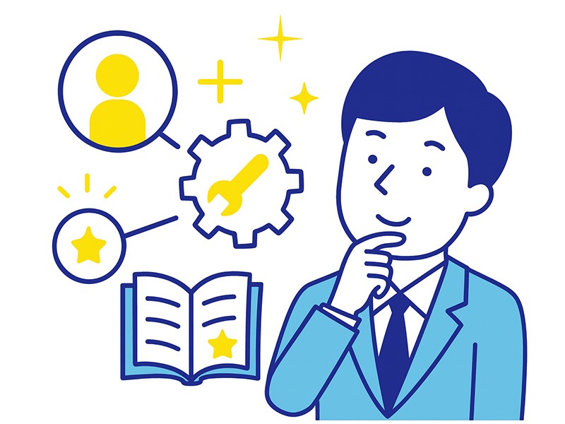 就活の職種理解で仕事の役割や必要な力を整理する様子を表したイラスト。業務内容や価値を捉えて自己PRにつなげるイメージ。