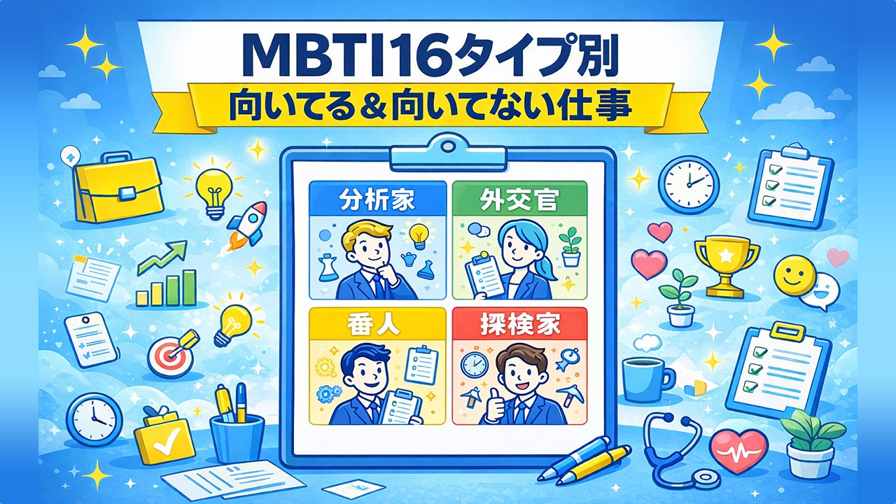 MBTI16タイプ別に向いてる仕事・向いてない仕事を診断書イメージで表したイラスト