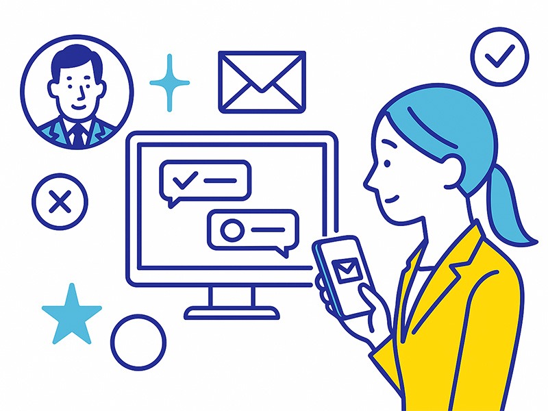 転職エージェントへの内定辞退メールのポイントを示すイメージイラスト。結論と理由を簡潔に伝える重要性を表現した構図。