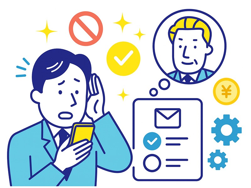 内定承諾後の辞退を転職エージェントへ伝える流れを表したイラスト。求職者がスマホで辞退連絡を行い、調整役のエージェントを想起しながら手続きのイメージを可視化した構図。