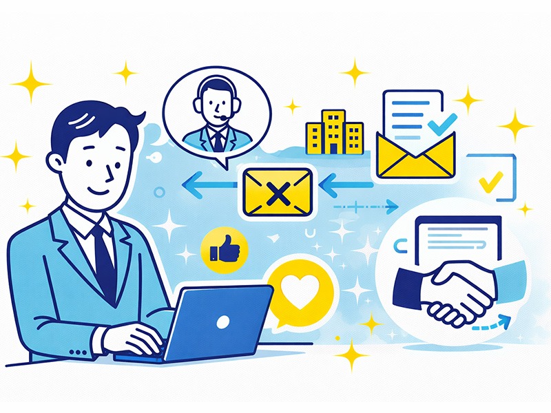 選考辞退メールの例文と迷惑を避ける書き方をイメージしたビジネスイラスト