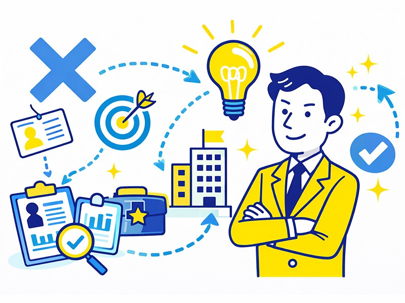 転職エージェントを使わない方がいい人の特徴を表すイラスト。自分の基準で企業選びを進める主体的な転職活動のイメージ