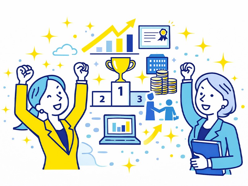 年代やライフステージ別に女性のキャリアプラン例文を示すイメージイラスト