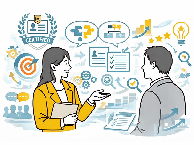 国家資格キャリアコンサルタントが内定率と面接通過率を高めるために支援する人材紹介会社向け成果報酬型サービスのイメージ