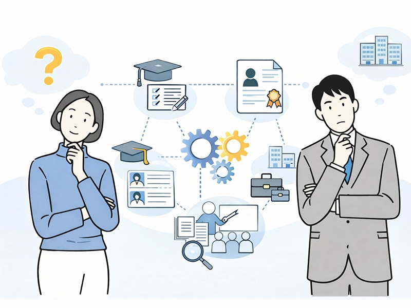 人材紹介業を始める際に必要な資格要件や講習の有無を整理し、個人と法人で異なる有料職業紹介の条件を示したイラスト