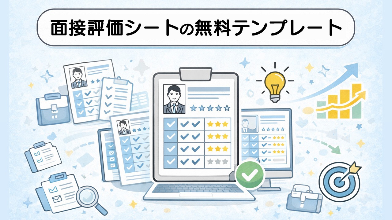 面接評価シートの無料エクセルテンプレートをイメージしたイラスト｜中途・新卒採用で使える評価項目を整理