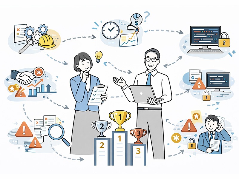 職種別に異なる採用課題をランキング形式で整理し、IT・営業・専門職などで発生しやすい採用設計のズレを可視化したイメージ