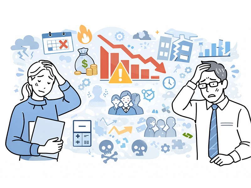 内定承諾率低下が招く企業リスクを示すイメージ。内定承諾率の低下により、採用計画の遅延や採用コスト増加、既存社員の負荷上昇などが発生する状況を表している。