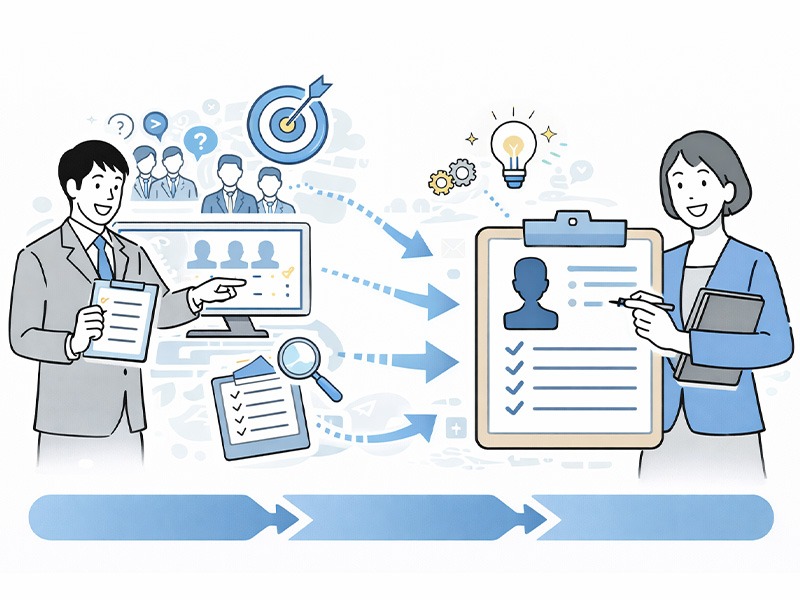 採用ペルソナの設計方法と作り方を、採用ターゲット設定から人物像具体化までの手順として整理したイラスト