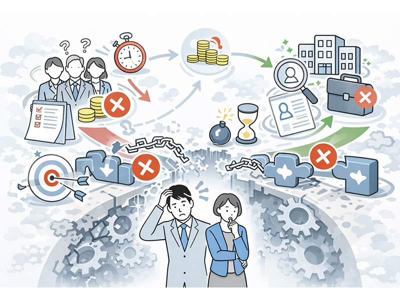 人材紹介業や有料職業紹介がきついと言われる理由と、開業後に負荷が集中しやすい構造を表したイメージイラスト