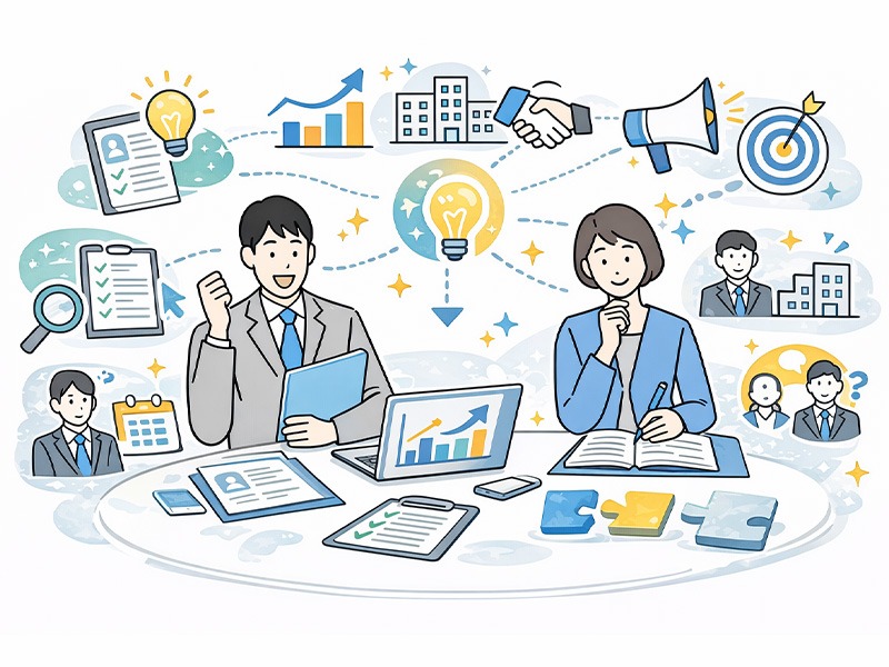 面接通過率が低い人材紹介会社の共通点を示すイメージ。候補者支援不足や情報整理の浅さなど、通過率が伸びない構造的課題を表現したイラスト